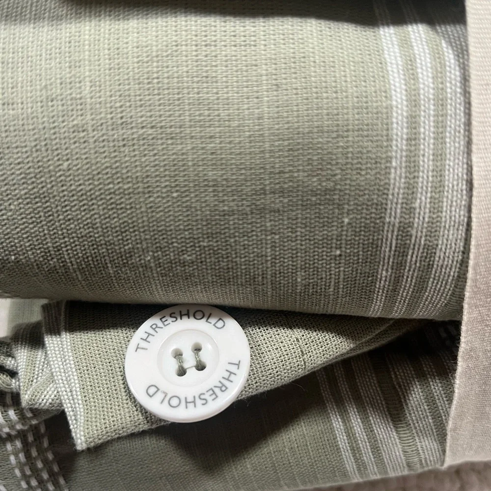 Full/Queen Cotton Woven Stripe Duvet Cover Sham Set Moss Green/White Threshold